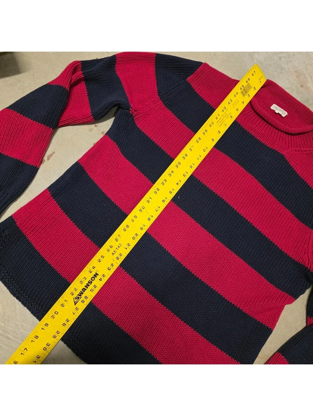 Quaker Marine Supply Fishermans Sweater Roll Neck Mens L Navy red Chunky 22.5x29